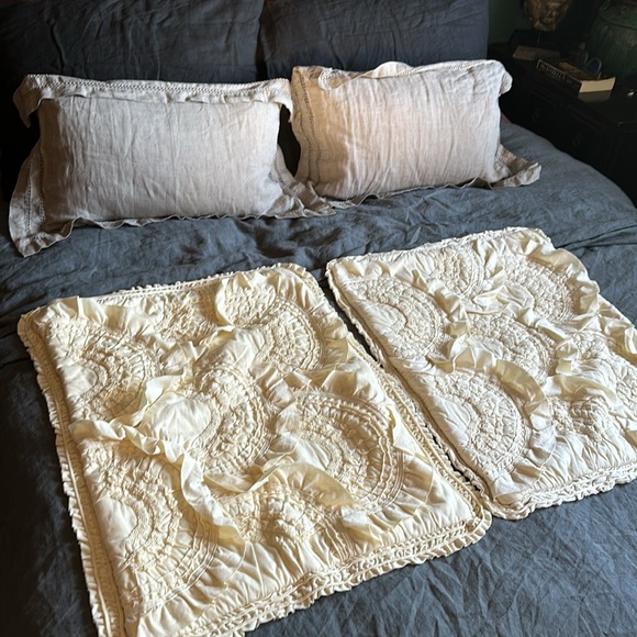 2 Anthropologie standard ruffle “Rivulet” shams in a creamy pale yellow color. - Picture 12 of 16